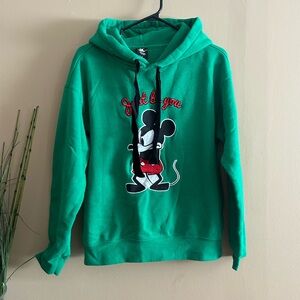 Forever 21 Green Mickey Embroidered Hoodie Sweatshirt